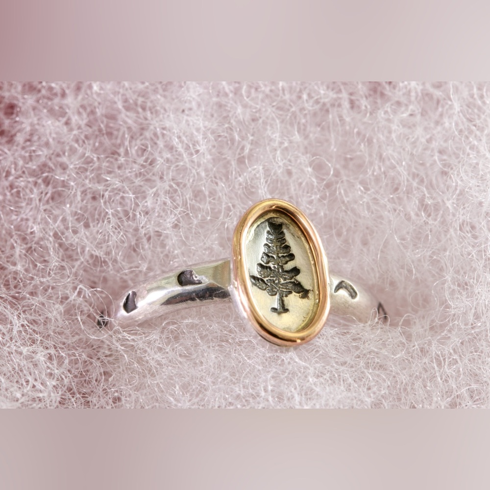 Sterling Silver Tree Ring with 14K Gold-Filled Accent – Size 6.25